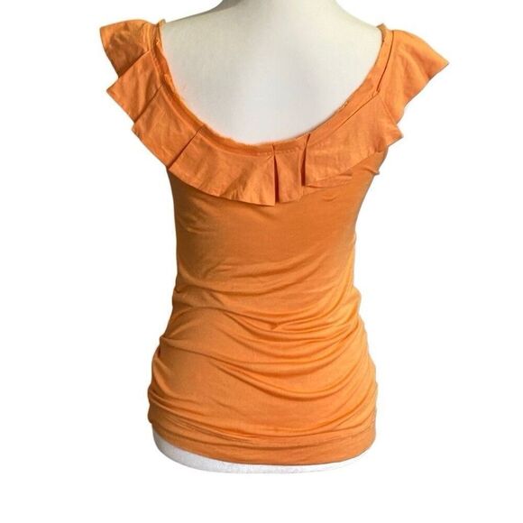 BCBGeneration Womens Tank Top Large Rayon With Cotton Bow Ruffle Neckline Orange - Picture 3 of 7